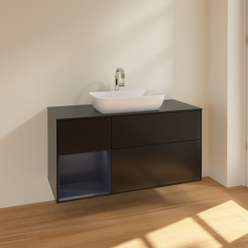 Тумба під раковину Villeroy & Boch Finion 120х50,1 см із підсвічуванням МДФ чорний матовий лак/скло чорне матове F822HGPD