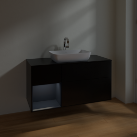 Тумба под раковину Villeroy & Boch Finion 120х50,1 см с подсветкой МДФ черный матовый лак/стекло черное матовое F822HGPD
