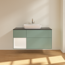 Тумба под раковину Villeroy & Boch Finion 120х50,1 см с подсветкой МДФ оливковый матовый лак/стекло черное матовое F822MTGM