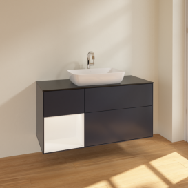 Тумба под раковину Villeroy & Boch Finion 120х50,1 см с подсветкой МДФ темно-синий матовый лак/стекло черное матовое F822MTHG