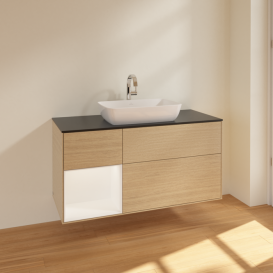 Тумба под раковину Villeroy & Boch Finion 120х50,1 см с подсветкой МДФ шпон дуба/стекло черное матовое F822MTPC