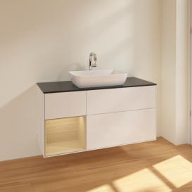 Тумба под раковину Villeroy & Boch Finion 120х50,1 см с подсветкой МДФ глянцевый белый лак/стекло черное матовое F822PCGF