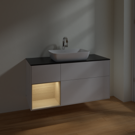 Тумба под раковину Villeroy & Boch Finion 120х50,1 см с подсветкой МДФ глянцевый белый лак/стекло черное матовое F822PCGF