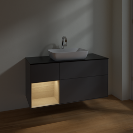 Тумба под раковину Villeroy & Boch Finion 120х50,1 см с подсветкой МДФ антрацит матовый лак/стекло черное матовое F822PCGK