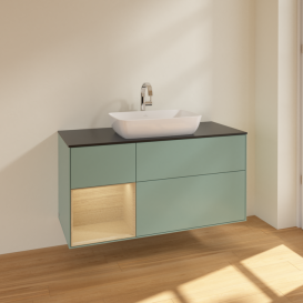 Тумба под раковину Villeroy & Boch Finion 120х50,1 см с подсветкой МДФ оливковый матовый лак/стекло черное матовое F822PCGM