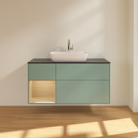 Тумба под раковину Villeroy & Boch Finion 120х50,1 см с подсветкой МДФ оливковый матовый лак/стекло черное матовое F822PCGM