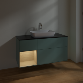 Тумба под раковину Villeroy & Boch Finion 120х50,1 см с подсветкой МДФ оливковый матовый лак/стекло черное матовое F822PCGM