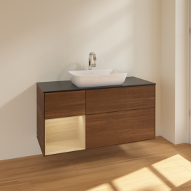 Тумба под раковину Villeroy & Boch Finion 120х50,1 см с подсветкой МДФ шпон грецкого ореха/стекло черное матовое F822PCGN