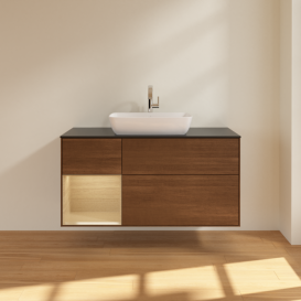 Тумба под раковину Villeroy & Boch Finion 120х50,1 см с подсветкой МДФ шпон грецкого ореха/стекло черное матовое F822PCGN