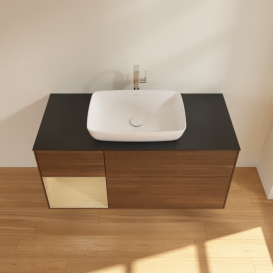 Тумба под раковину Villeroy & Boch Finion 120х50,1 см с подсветкой МДФ шпон грецкого ореха/стекло черное матовое F822PCGN