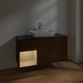 Тумба под раковину Villeroy & Boch Finion 120х50,1 см с подсветкой МДФ шпон грецкого ореха/стекло черное матовое F822PCGN