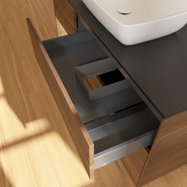 Тумба под раковину Villeroy & Boch Finion 120х50,1 см с подсветкой МДФ шпон грецкого ореха/стекло черное матовое F822PCGN