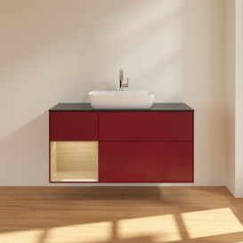 Тумба под раковину Villeroy & Boch Finion 120х50,1 см с подсветкой МДФ пион матовый лак/стекло черное матовое F822PCHB