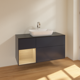 Тумба под раковину Villeroy & Boch Finion 120х50,1 см с подсветкой МДФ темно-синий матовый лак/стекло черное матовое F822PCHG