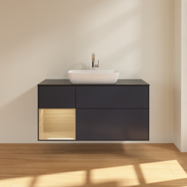 Тумба под раковину Villeroy & Boch Finion 120х50,1 см с подсветкой МДФ темно-синий матовый лак/стекло черное матовое F822PCHG