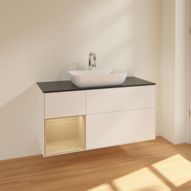 Тумба под раковину Villeroy & Boch Finion 120х50,1 см с подсветкой МДФ белый матовый лак/стекло черное матовое F822PCMT