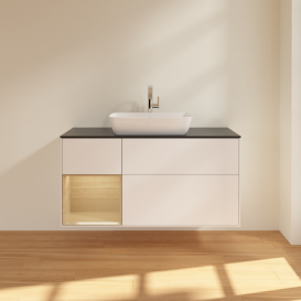 Тумба под раковину Villeroy & Boch Finion 120х50,1 см с подсветкой МДФ белый матовый лак/стекло черное матовое F822PCMT