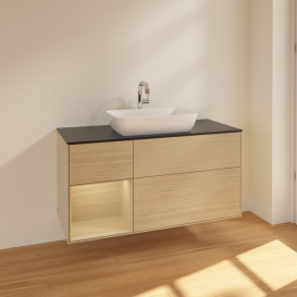 Тумба под раковину Villeroy & Boch Finion 120х50,1 см с подсветкой МДФ шпон дуба/стекло черное матовое F822PCPC