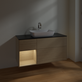 Тумба под раковину Villeroy & Boch Finion 120х50,1 см с подсветкой МДФ шпон дуба/стекло черное матовое F822PCPC