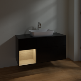 Тумба под раковину Villeroy & Boch Finion 120х50,1 см с подсветкой МДФ черный матовый лак/стекло черное матовое F822PCPD