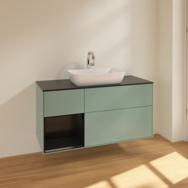 Тумба под раковину Villeroy & Boch Finion 120х50,1 см с подсветкой МДФ оливковый матовый лак/стекло черное матовое F822PDGM