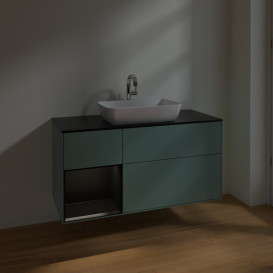 Тумба под раковину Villeroy & Boch Finion 120х50,1 см с подсветкой МДФ оливковый матовый лак/стекло черное матовое F822PDGM