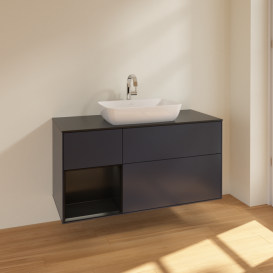 Тумба под раковину Villeroy & Boch Finion 120х50,1 см с подсветкой МДФ темно-синий матовый лак/стекло черное матовое F822PDHG
