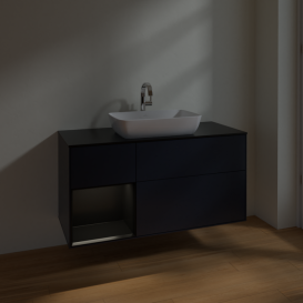 Тумба под раковину Villeroy & Boch Finion 120х50,1 см с подсветкой МДФ темно-синий матовый лак/стекло черное матовое F822PDHG