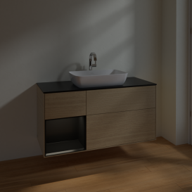 Тумба под раковину Villeroy & Boch Finion 120х50,1 см с подсветкой МДФ шпон дуба/стекло черное матовое F822PDPC