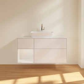 Тумба под раковину Villeroy & Boch Finion 120х50,1 см с подсветкой МДФ глянцевый белый лак/стекло белое матовое G821GFGF