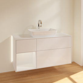 Тумба под раковину Villeroy & Boch Finion 120х50,1 см с подсветкой МДФ глянцевый белый лак/стекло белое матовое G821GFGF