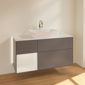 Тумба под раковину Villeroy & Boch Finion 120х50,1 см с подсветкой МДФ антрацит матовый лак/стекло белое матовое G821GFGK