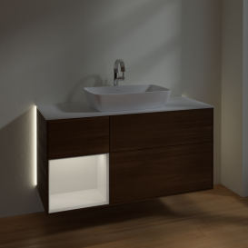 Тумба под раковину Villeroy & Boch Finion 120х50,1 см с подсветкой МДФ шпон грецкого ореха/стекло белое матовое G821GFGN