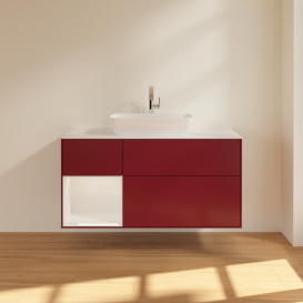 Тумба под раковину Villeroy & Boch Finion 120х50,1 см с подсветкой МДФ пион матовый лак/стекло белое матовое G821GFHB