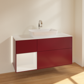 Тумба под раковину Villeroy & Boch Finion 120х50,1 см с подсветкой МДФ пион матовый лак/стекло белое матовое G821GFHB