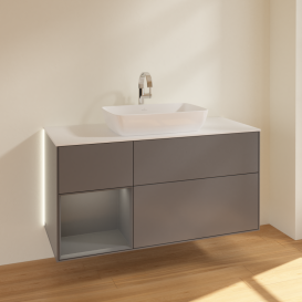Тумба под раковину Villeroy & Boch Finion 120х50,1 см с подсветкой МДФ антрацит матовый лак/стекло белое матовое G821GKGK