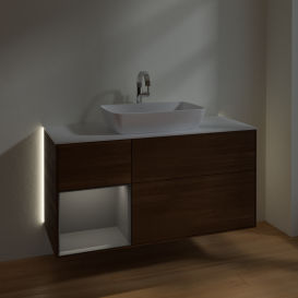 Тумба под раковину Villeroy & Boch Finion 120х50,1 см с подсветкой МДФ шпон грецкого ореха/стекло белое матовое G821GKGN