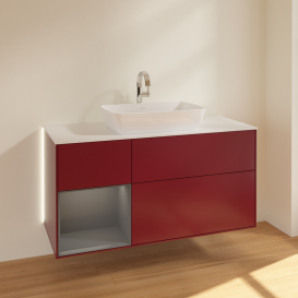 Тумба под раковину Villeroy & Boch Finion 120х50,1 см с подсветкой МДФ пион матовый лак/стекло белое матовое G821GKHB