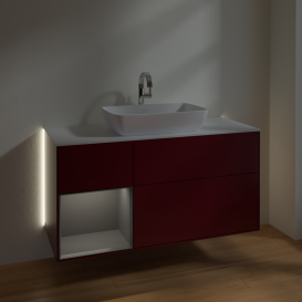 Тумба под раковину Villeroy & Boch Finion 120х50,1 см с подсветкой МДФ пион матовый лак/стекло белое матовое G821GKHB