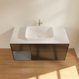 Тумба под раковину Villeroy & Boch Finion 120х50,1 см с подсветкой МДФ черный матовый лак/стекло белое матовое G821GKPD