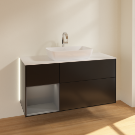 Тумба под раковину Villeroy & Boch Finion 120х50,1 см с подсветкой МДФ черный матовый лак/стекло белое матовое G821GKPD