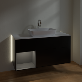 Тумба под раковину Villeroy & Boch Finion 120х50,1 см с подсветкой МДФ черный матовый лак/стекло белое матовое G821GKPD