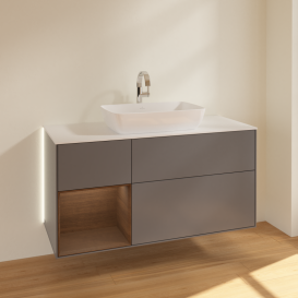 Тумба под раковину Villeroy & Boch Finion 120х50,1 см с подсветкой МДФ антрацит матовый лак/стекло белое матовое G821GNGK