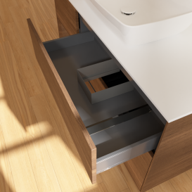 Тумба под раковину Villeroy & Boch Finion 120х50,1 см с подсветкой МДФ шпон грецкого ореха/стекло белое матовое G821GNGN