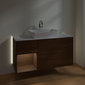 Тумба под раковину Villeroy & Boch Finion 120х50,1 см с подсветкой МДФ шпон грецкого ореха/стекло белое матовое G821GNGN