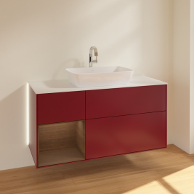 Тумба під раковину Villeroy & Boch Finion 120х50,1 см із підсвічуванням МДФ півонія матовий лак/скло біле матове G821GNHB