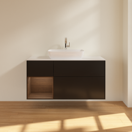 Тумба під раковину Villeroy & Boch Finion 120х50,1 см із підсвічуванням МДФ чорний матовий лак/скло біле матове G821GNPD