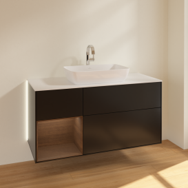 Тумба під раковину Villeroy & Boch Finion 120х50,1 см із підсвічуванням МДФ чорний матовий лак/скло біле матове G821GNPD