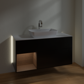 Тумба під раковину Villeroy & Boch Finion 120х50,1 см із підсвічуванням МДФ чорний матовий лак/скло біле матове G821GNPD