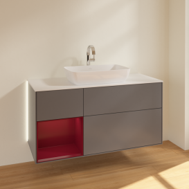 Тумба под раковину Villeroy & Boch Finion 120х50,1 см с подсветкой МДФ антрацит матовый лак/стекло белое матовое G821HBGK